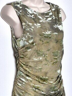 Thirty/Thirty Mini Dress Ruched Sides Asymmetrical Hem Green Floral Size L NWT